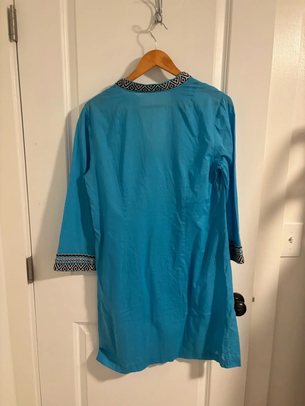 TORY BURCH Blue Cotton Embroidered Tunic Mini Dress Size 8